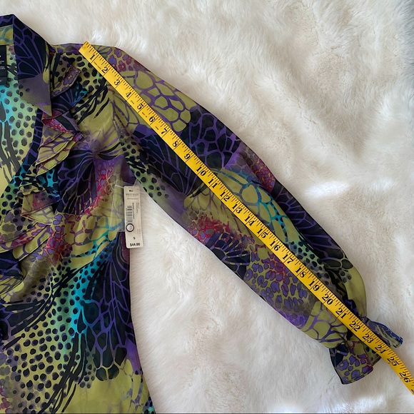 ๐ BISOU BISOU | MARIELLA ANIMALISTIC PRINT SHEER RUFFLE DRESS / BLOUSE SZ S - Picture 12 of 14